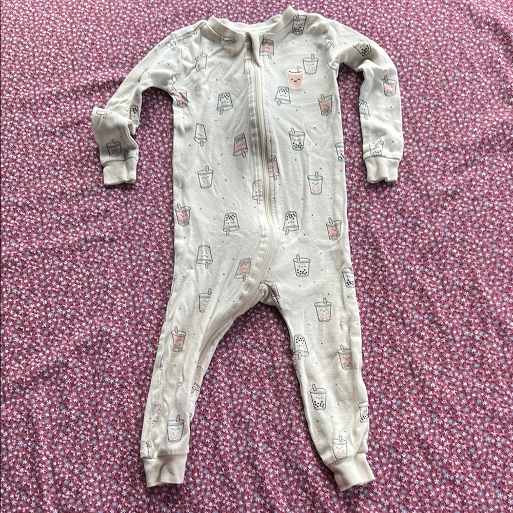Pekkle Cozy Kids One Piece Pajama - White with Cute Prints